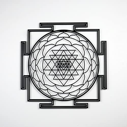 iwa concept Sri Yantra Heilige Geometrie Metall Wanddekoration, Einzigartige Moderne Dekoration für Wohnzimmer, Metall Wandkunst, Einweihungsgeschenk, Büro Dekor (Medium, Schwarz) von iwa concept