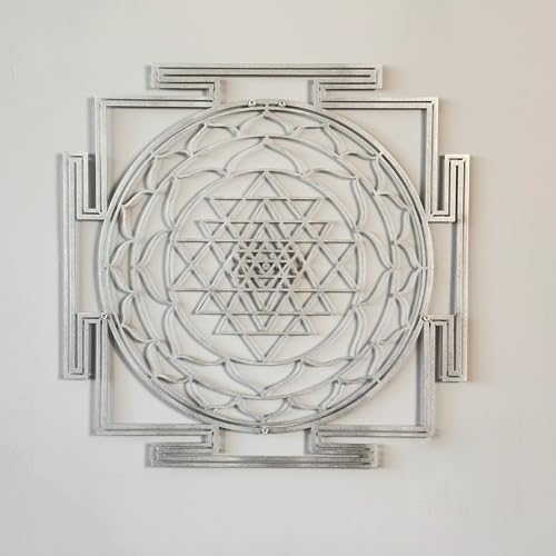 iwa concept Sri Yantra Heilige Geometrie Metall Wanddekoration, Einzigartige Moderne Dekoration für Wohnzimmer, Metall Wandkunst, Einweihungsgeschenk, Büro Dekor (Medium, Silber) von iwa concept