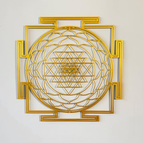 iwa concept Sri Yantra Metall-Wandkunst, Heilige Geometrie, Chakra, Wanddekoration, Einweihungs-Meditation, Heimdekoration, Geschenk für Freunde, groß, goldfarben von iwa concept