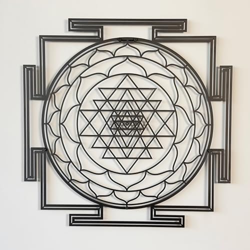 iwa concept Sri Yantra Heilige Geometrie Metall Wanddekoration, Einzigartige Moderne Dekoration für Wohnzimmer, Metall Wandkunst, Einweihungsgeschenk, Büro Dekor (groß, schwarz) von iwa concept