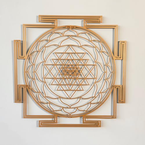 iwa concept Sri Yantra Heilige Geometrie Metall Wanddekoration, Einzigartige Moderne Dekoration für Wohnzimmer, Metall Wandkunst, Einweihungsgeschenk, Büro Dekor (klein, kupfer) von iwa concept