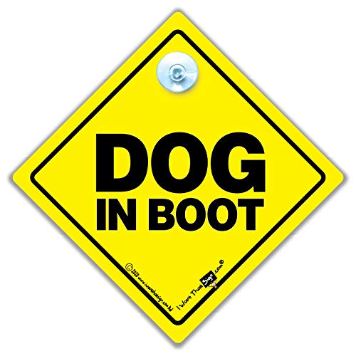 Autoschild Hund im Kofferraum, mit Saugnapf-Befestigung in Gelb und Schwarz Autoschild Hund im Kofferraum, mit Saugnapf-Befestigung in Gelb und Schwarz von iwantthatsign.com