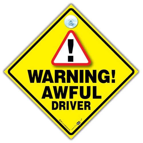 Autoschild mit Aufschrift "Warning Awful Driver", Witz für schlechte Fahrer, humorvolles Bad Driving Autoschild, Anti-Heckklappe, 14 cm x 14 cm von iwantthatsign.com