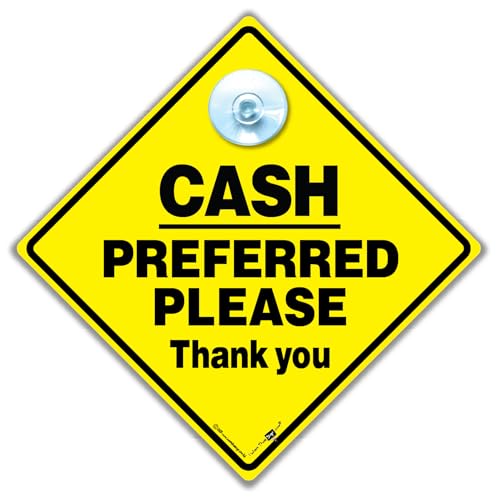 Cash Preferred Schild mit Saugnapf, 14 x 14 cm, keine Kartenzahlungen Cash Preferred Schild mit Saugnapf, 14 x 14 cm, keine Kartenzahlungen von iwantthatsign.com