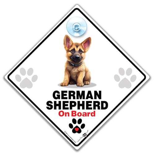 Deutscher Schäferhund an Bord, Autoschild mit Aufschrift "Dog On Board", 14 x 14 cm von iwantthatsign.com