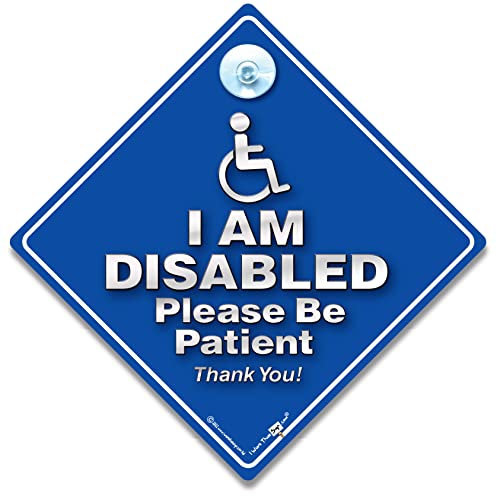 I Am Disabled Please Be Patient Car Schild, Disabled Driver Schild, Disability Advisory Vehicle Sign for Wheelchair User Access in Super Bright Blue and Silver 14cm x 14cm x 2cm von iwantthatsign.com