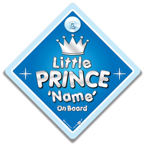 Personalisierbares Little Prince Baby On Board Autoschild 14 x 14 x 2 cm, blau, fügen Sie einen Namen hinzu, um ein personalisiertes Prinz Baby an Bord Autoschild zu erstellen 14 cm von iwantthatsign.com