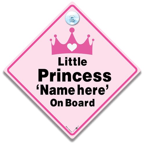 Personalisiertes Autoschild Little Princess On Board Rosa Krone 14 cm x 14 cm Personalisierte Baby Fahrzeug Display mit Saugnapf von iwantthatsign.com