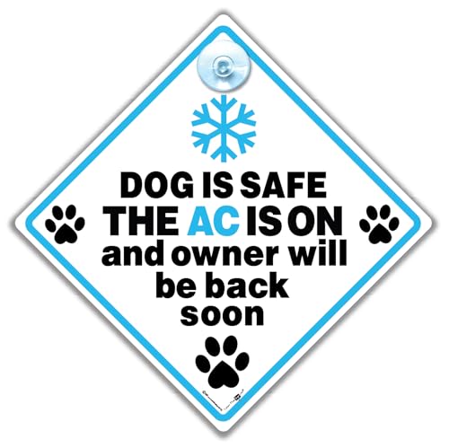 Schild mit Aufschrift "Dog Air Conditioning", Sicherheits-Auto-Fensterschild, AC Running Notice, 14 x 14 cm, Innen-Saugnapf-Display von iwantthatsign.com