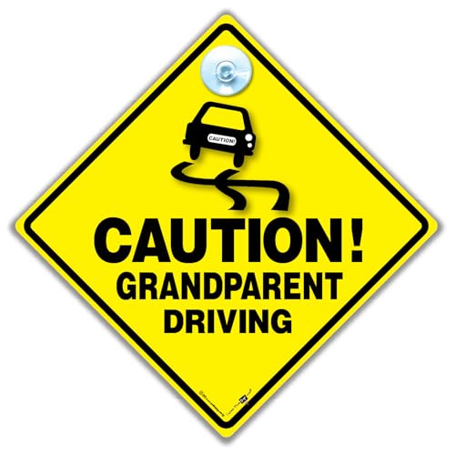 Schild mit Saugnapf, Aufschrift "Caution Grandparent Driving Car", 14 x 14 cm Schild mit Saugnapf, Aufschrift "Caution Grandparent Driving Car", 14 x 14 cm von iwantthatsign.com