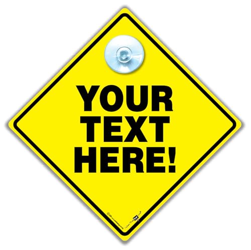 Your Text Here Personalisiertes Schild mit Saugnapf, 14 cm x 14 cm, gelbes und schwarzes Diamant-Design, personalisierter Text, Bilder hinzufügen, Farben ändern Your Text Here Personalisiertes Schild mit Saugnapf, 14 cm x 14 cm, gelbes und schwarzes Diamant-Design, personalisierter Text, Bilder hinzufügen, Farben ändern von iwantthatsign.com