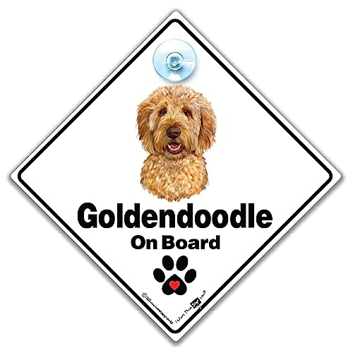 iwantthatsign.com Goldendoodle Hunde-Autoschild, Hund an Bord, Hunde-Aufkleber, Saugnapf, Fensterschild, Hund an Bord, entworfen, um den Hund im Fahrzeug zu benachrichtigen, 14 cm x 14 cm x 2 cm von iwantthatsign.com