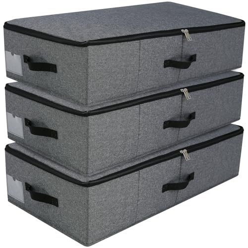 iwill CREATE PRO 3 Stück Unterbettkommode, Unterbett Aufbewahrungsbox mit Deckel mit strapazierfähigem Stoff für Kleidung, Schuhe, Spielzeug, Decke, Tröster-Organizer-Behälter, Schwarz Grau von iwill CREATE PRO