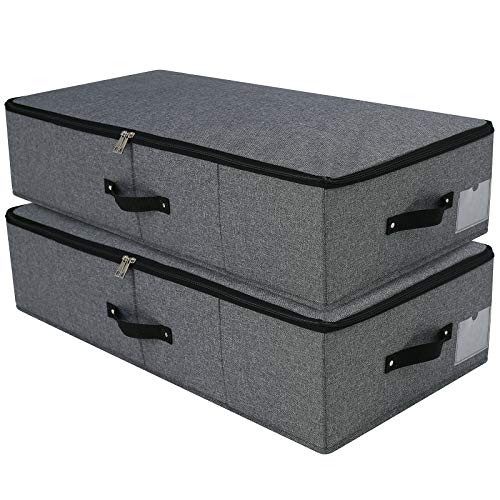 Faltbarer Unterbett-Aufbewahrungskorb [2er Pack] mit strapazierfähigem Stoff für Kleidung, Schuhe, Spielzeug, Decke, Tröster-Organizer-Behälter, Schwarz Grau von iwill CREATE PRO