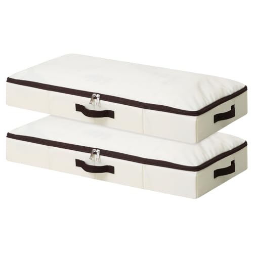 iwill CREATE PRO Faltbarer Unterbett-Aufbewahrungskorb mit strapazierfähigem Stoff für Kleidung, Schuhe, Spielzeug, Decke, Tröster-Organizer-Behälter, Beige 2er Pack von iwill CREATE PRO