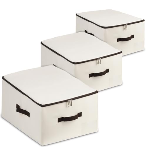 iwill CREATE PRO Stoff-Aufbewahrungskorb mit Deckel - zusammenklappbar für Kleidung, Decken - Beige Aufbewahrungsbox - schrankoptimiert & luftdurchlässig (Set of 3) von iwill CREATE PRO