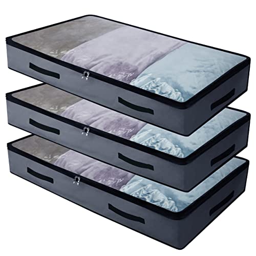 iwill CREATE PRO Underbed Aufbewahrungstasche (3er Set) – Großes Lagerungssystem mit Sichtfenster & Griffen – Für Decken, Bettwäsche, Kleidung – Dunkelgrau, 97x50x17 cm – Platzsparend & Staubdicht von iwill CREATE PRO