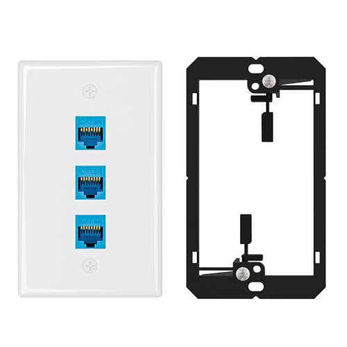 Iwillink Ethernet-Wandplatte, CAT6A-Wandplatte und Klinkensteckdose, RJ45-Wandplatten mit Einzelgang-Niederspannungs-Montagehalterung (3 Anschlüsse, 1 Stück) von iwillink