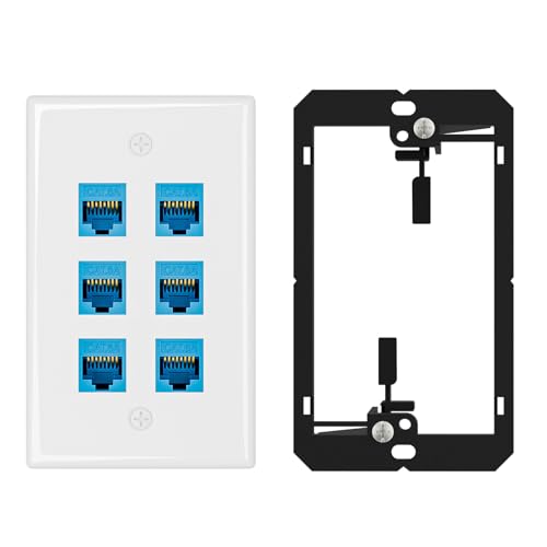 Iwillink Ethernet-Wandplatte, CAT6A-Wandplatte und Klinkensteckdose, RJ45-Wandplatten mit Einzelgang-Niederspannungs-Montagehalterung (6 Anschlüsse, 1 Stück) von iwillink