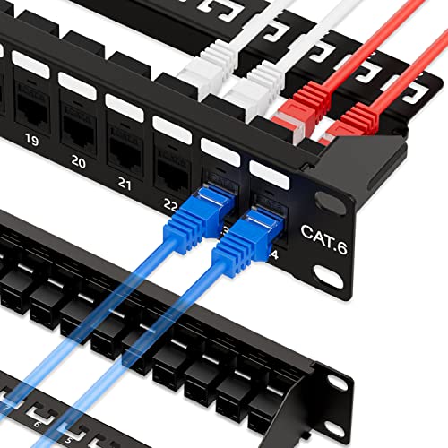 iwillink 10Gbps Patchpanel 24 Ports, RJ45 Durchgangs-Koppler Cat6 Patchpanel UTP 19 Zoll 1U mit Back Bar, Wandhalterung oder Rackmount, kompatibel mit Cat5, Cat5e, Cat6 Verkabelung von iwillink