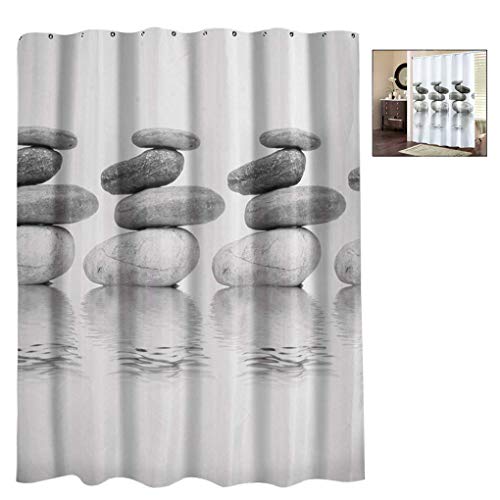 iwobi Duschvorhang Anti-Schimmel Wasserdicht Badewannenvorhang mit 12 Duschvorhangringe aus Polyester, Grau Pebble 180x120 von iwobi