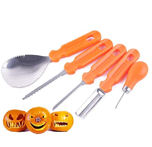 iwobi Halloween Kürbis Schnitzset, 5 Stück Edelstahl Schnitz Werkzeuge für Halloween Kürbis Dekoration iwobi Halloween Kürbis Schnitzset, 5 Stück Edelstahl Schnitz Werkzeuge für Halloween Kürbis Dekoration von iwobi