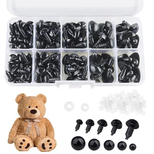 iwontalersy 100 Stück Sicherheitsaugen für Häkeltiere,Kunststoff Schwarz Knopfaugen für Puppe Plüschtier und Teddyaugen Basteln,Puppenaugen Sicherheitsaugen 6/8/9/10/12mm von iwontalersy