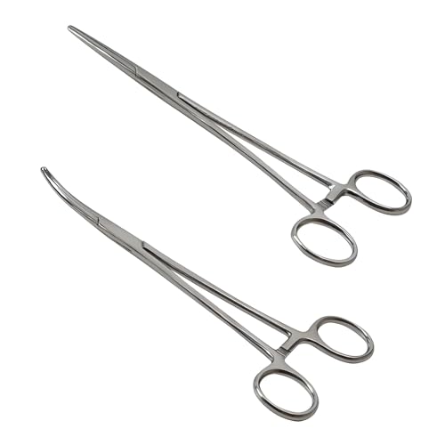 iwontalersy 2 Piercingzange Set,12.5 CM Fischerei Klemme mit Sägezahndesign,Selbstverriegelnde Piercing Zange(gerade+gebogene) von iwontalersy