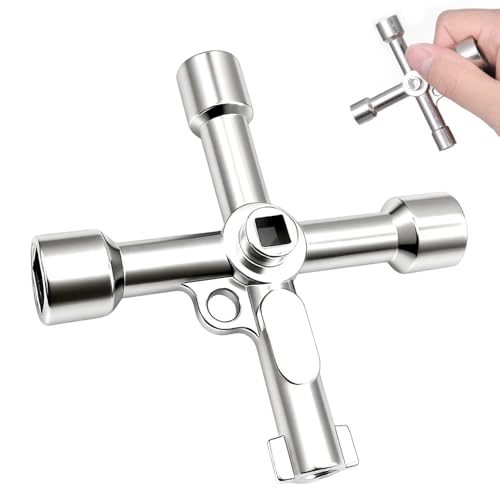 iwontalersy 4 Wege Multifunktionsschlüssel,Multifunktionale Cross Key,Universeller Schaltschrankschlüssel,Dreieckschlüssel,Zum Öffnen von Wasser,Strom-und Gaszählerschränken von iwontalersy