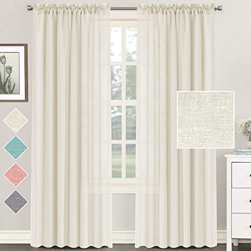 iyoimono 2er Set Sheer Voile Vorhänge Elfenbein Weiß Halbtransparent Gardine aus Voile Baumwolle Leinen Ösenschal Transluzent Vorhänge für Schlafzimmer Bauernhaus Wohnzimmer 132 X 274 cm (B x H) von iyoimono