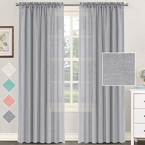 iyoimono 2er Set Sheer Voile Vorhänge Grau Halbtransparent Gardine aus Voile Baumwolle Leinen Ösenschal Transluzent Vorhänge für Schlafzimmer Bauernhaus Wohnzimmer 132 X 182 cm (B x H) von iyoimono