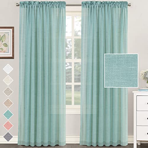 iyoimono 2er Set Sheer Voile Vorhänge Hellgrün Halbtransparent Gardine aus Voile Baumwolle Leinen Ösenschal Transluzent Vorhänge für Schlafzimmer Bauernhaus Wohnzimmer 132 X 243 cm (B x H) von iyoimono