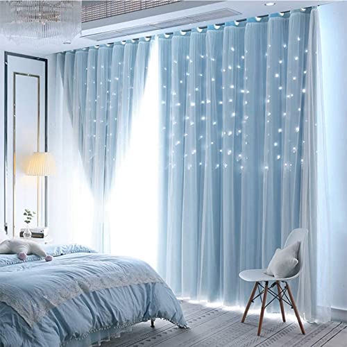 iyoimono 2er Set Vorhänge Sternen Mädchen Verdunkelung Voile Gardinen mit Ösen Blau Vorhänge Farbverlauf Blickdicht für Kinderzimmer Schlafzimmer Wohnzimmer 160 × 132cm (H × B) von iyoimono