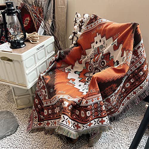 iyoimono Boho-Decke mit Fransen 130x160cm Gewebte Tagesdecke im Ethno-Stil Geometrische Sofaüberwurf Strickdecke Quasten Jacquard,Dekorativ für Zuhause,Büro,Reisen, Zelten von iyoimono