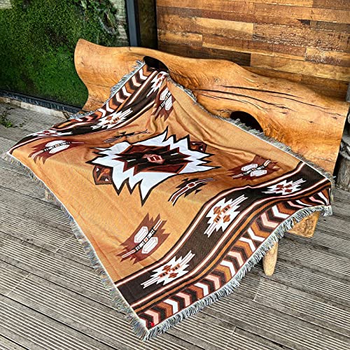 iyoimono Boho Sofaüberwurf Tagesdecke mit Fransen Baumwoll Gewebt Braun Geometrisch Decke 130x160cm - Eignet Sich als Couchdecke Bettüberwurf Sesseldecke und auch als Sofaüberwurf von iyoimono