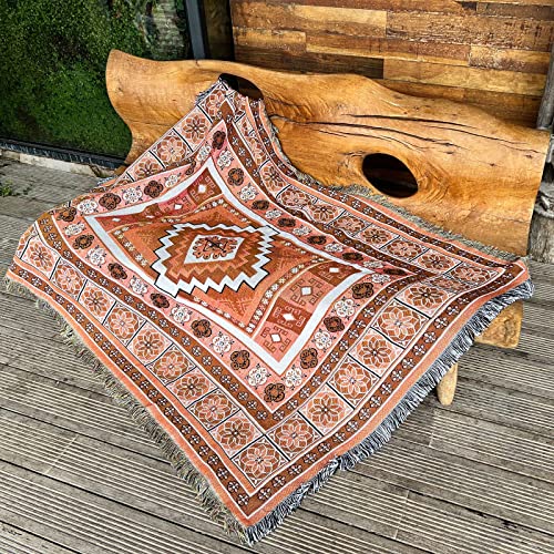 iyoimono Boho Sofaüberwurf Tagesdecke mit Fransen Baumwoll Gewebt Braun Geometrisch Decke 130x160cm - Eignet Sich als Couchdecke Bettüberwurf Sesseldecke und auch als Sofaüberwurf von iyoimono