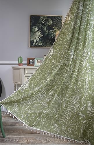 iyoimono Boho Vorhänge 2er Set Grün Ahornblatt Vintage Gardinen Landhausstil Häkeln Stricken Vorhänge,Baumwolle Leinen Quaste Transluzente Gardinen für Küche Wohnzimmer Schlafzimmer,150×200cm von iyoimono