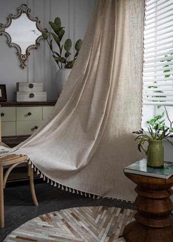 iyoimono Boho Vorhänge Beige Leinen Einfarbig Vintage Vorhänge Landhausstil Häkeln Stricken Gardinen,Polyester Baumwolle Lace Transparent Vorhang für Küche Wohnzimmer Schlafzimmer,2 Stück,B150×H220cm von iyoimono