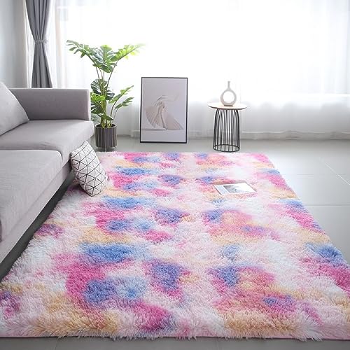 iyoimono Flauschiger Hochflor Rechteckig Teppich Wohnzimmer Schlafzimmer Teppich Moderne Stilvoll Rug 100x160cm Abriebfest Anti-Rutsch Waschbar Bonbon Bunt Teppich von iyoimono