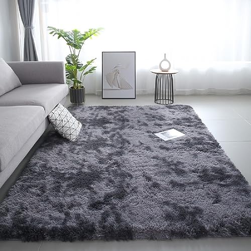 iyoimono Flauschiger Hochflor Rechteckig Teppich Wohnzimmer Schlafzimmer Teppich Moderne Stilvoll Rug 120x200cm Abriebfest Anti-Rutsch Waschbar Grau Teppich von iyoimono