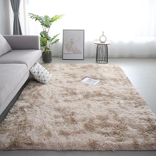 iyoimono Flauschiger Hochflor Rechteckig Teppich Wohnzimmer Schlafzimmer Teppich Moderne Stilvoll Rug 120x200cm Abriebfest Anti-Rutsch Waschbar Khaki Teppich von iyoimono