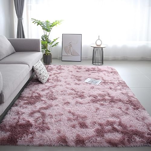 iyoimono Flauschiger Hochflor Rechteckig Teppich Wohnzimmer Schlafzimmer Teppich Moderne Stilvoll Rug 120x200cm Abriebfest Anti-Rutsch Waschbar Rosa Lila Teppich von iyoimono