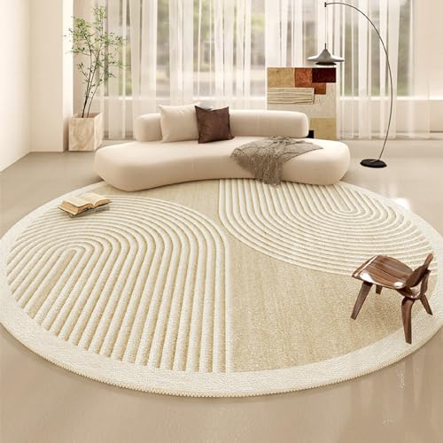 iyoimono Geometrisches Muster Runder Teppich Rund 140cm Beige Flauschig Fellteppich Modern Creme Wohnzimmer Teppich Schlafzimmer Kinderzimmer Weich rutschfest Maschinenwaschbar Kaschmirimitat Teppich von iyoimono