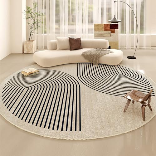 Iyoimono Geometrischer Runder Teppich 140cm Beige Flauschig Fellteppich Modern Creme für Wohnzimmer Schlafzimmer Kinderzimmer Weich Rutschfest Maschinenwaschbar Kaschmirimitat von iyoimono