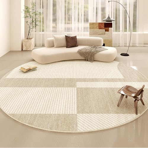 iyoimono Geometrisches Muster Runder Teppich Rund 140cm Beige Flauschig Fellteppich Modern Creme Wohnzimmer Teppich Schlafzimmer Kinderzimmer Weich rutschfest Maschinenwaschbar Kaschmirimitat Teppich von iyoimono