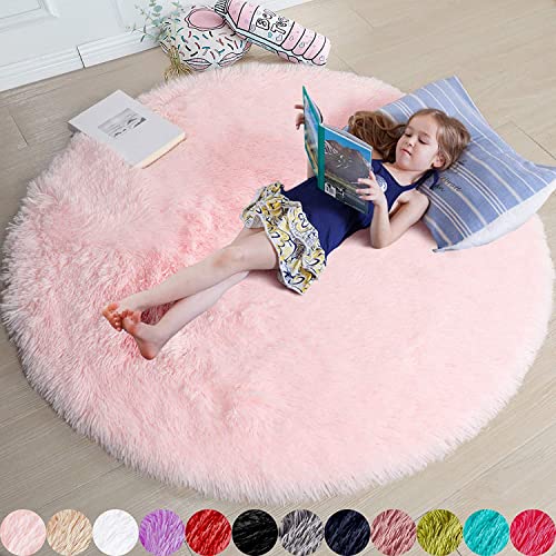 iyoimono Hochflor Teppich Rund Wohnzimmer Super weich Shaggy Teppich Flauschiger,Soft Area Rug Schlafzimmer Kinderzimmer Teppiche Super weich Fluffy Kindermatte(Rosa,180 x 180 cm) von iyoimono