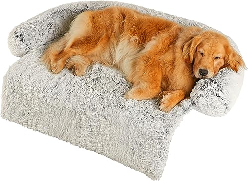 iyoimono Hundebett Grosse Hunde, 110x105x15cm Abnehmbarem Waschbar Hundekorb rutschfest Hundebett beruhigend Hundekissen kuschelig rechteckig Plüsch Hundesofa für große Hunde Winter, Hellbraun von iyoimono