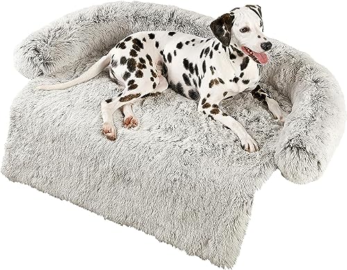 iyoimono Hundebett Grosse Hunde, 90x85x13cm Abnehmbarem Waschbar Hundekorb rutschfest Hundebett beruhigend Hundekissen kuschelig rechteckig Plüsch Hundesofa für große Hunde Winter, Hellbraun von iyoimono