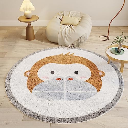 iyoimono Rund Teppich Weißer AFFE Teppich für Wohnzimmer Kinderzimmer Teppich 120 cm Runder Beige Outdoor Teppiche Kinderteppich Dekorative Kurzer Plüsch Teppich Runder Fußmatte von iyoimono