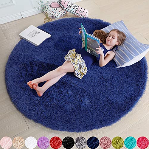 iyoimono Rund Teppiche Flausching Wohnzimmer Kinderzimmer Teppiche Shaggy Teppiche Schlafzimmer Teppich Waschbarer Weiche Teppiche Bequeme ​für Wohnkultur (Marineblau, 60x 60 cm) von iyoimono